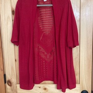 Red open front sweater